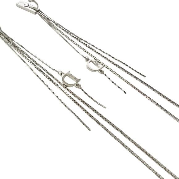 AUTH VTG Christian Dior Silver Long Chain D Charm Logo Fringe Tassel Earrings - Picture 12 of 15